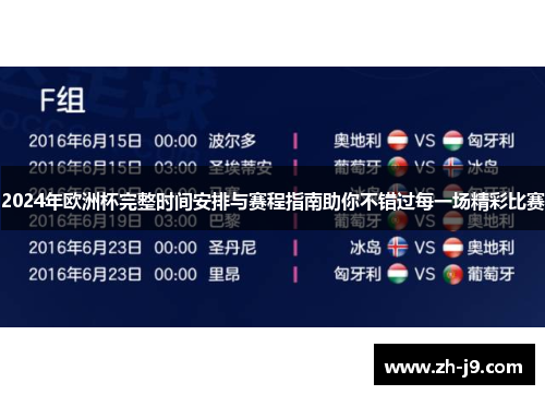 2024年欧洲杯完整时间安排与赛程指南助你不错过每一场精彩比赛